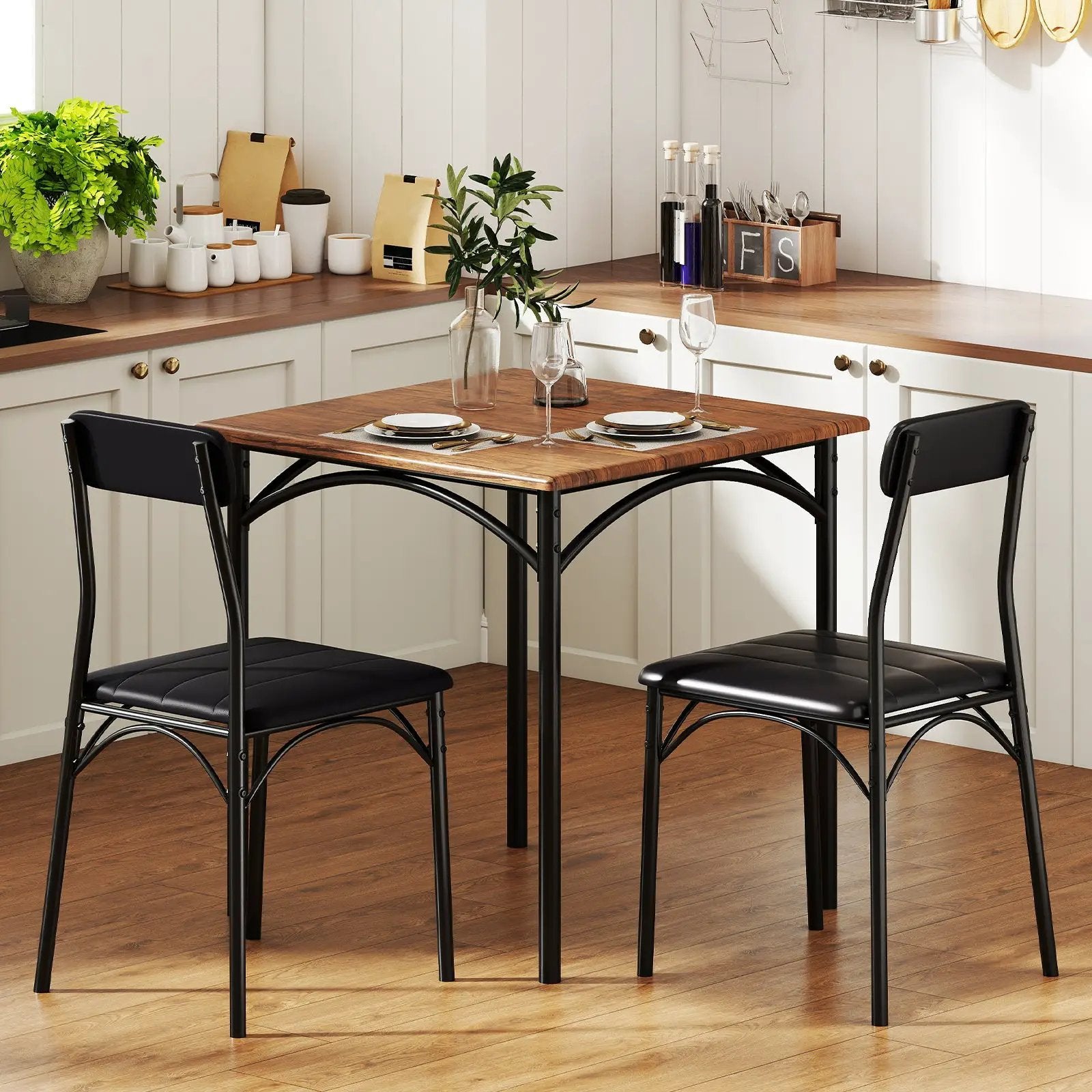3-Piece Dining Table Set Square Kitchen Table and 2 Chairs for Dining Room-Rustic Brown by DirectDeals