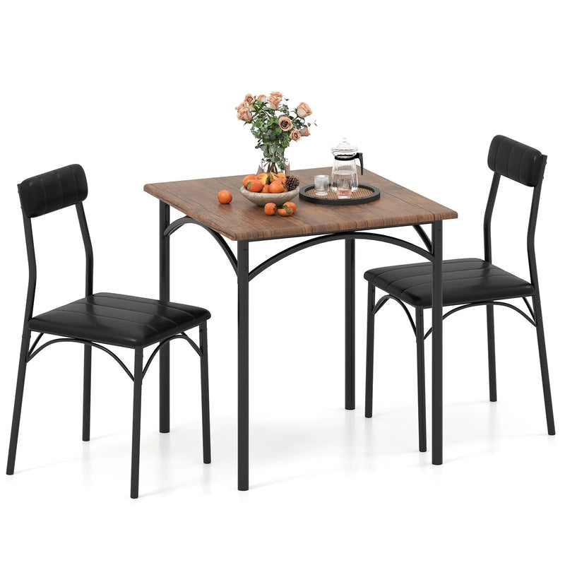 3-Piece Dining Table Set Square Kitchen Table and 2 Chairs for Dining Room-Rustic Brown by DirectDeals