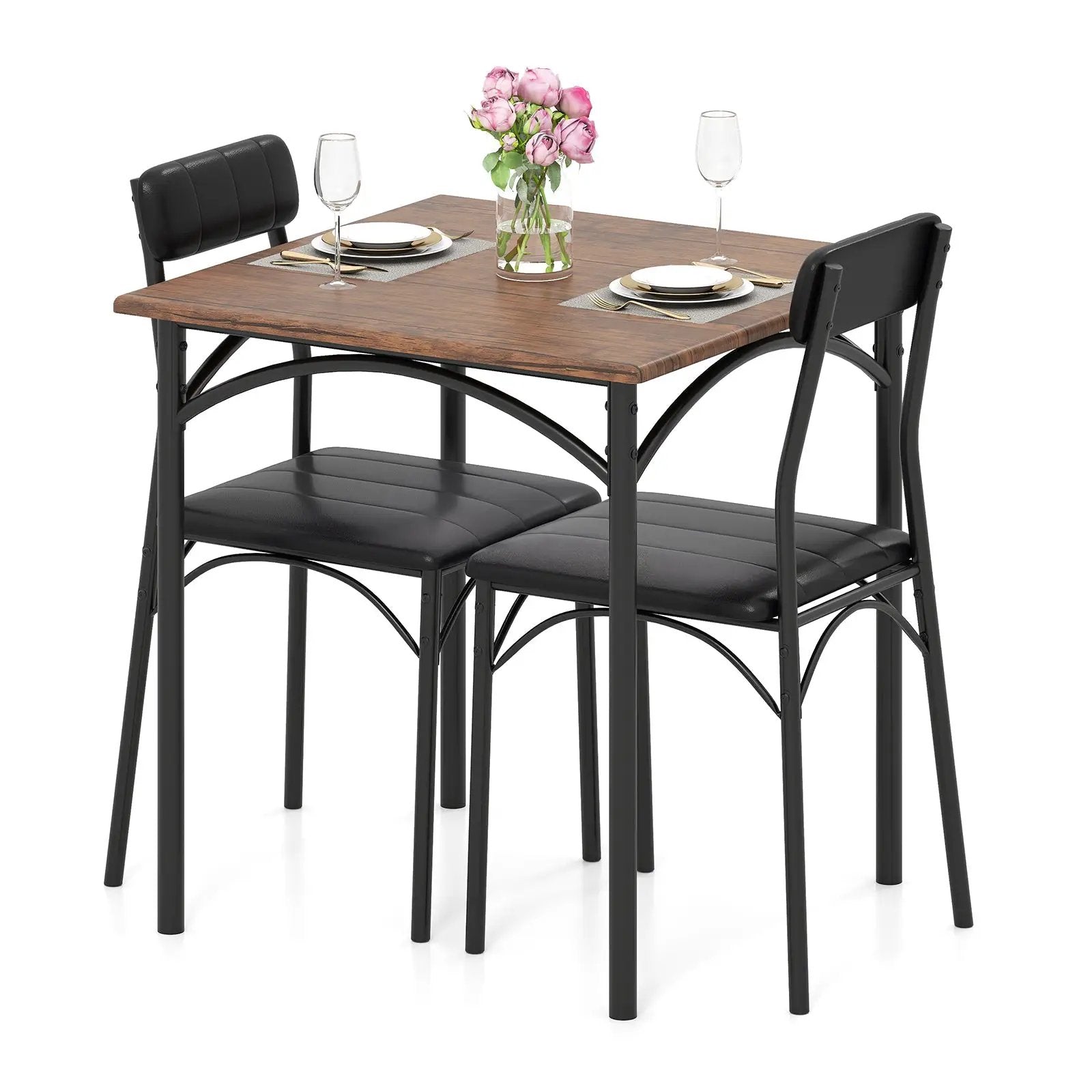 3-Piece Dining Table Set Square Kitchen Table and 2 Chairs for Dining Room-Rustic Brown by DirectDeals