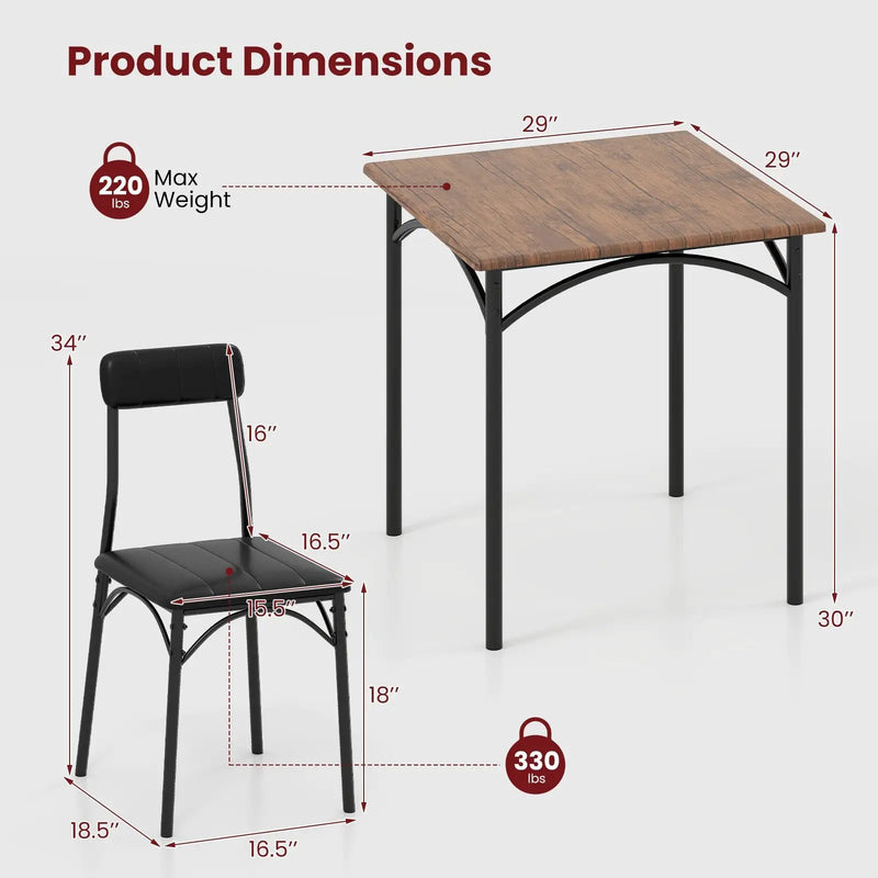 3-Piece Dining Table Set Square Kitchen Table and 2 Chairs for Dining Room-Rustic Brown by DirectDeals