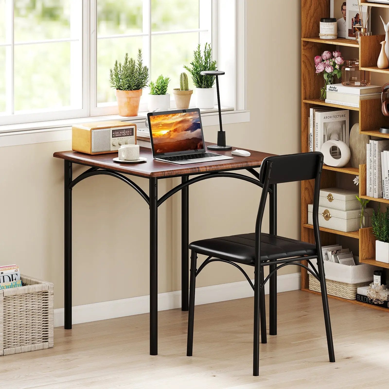 3-Piece Dining Table Set Square Kitchen Table and 2 Chairs for Dining Room-Rustic Brown by DirectDeals