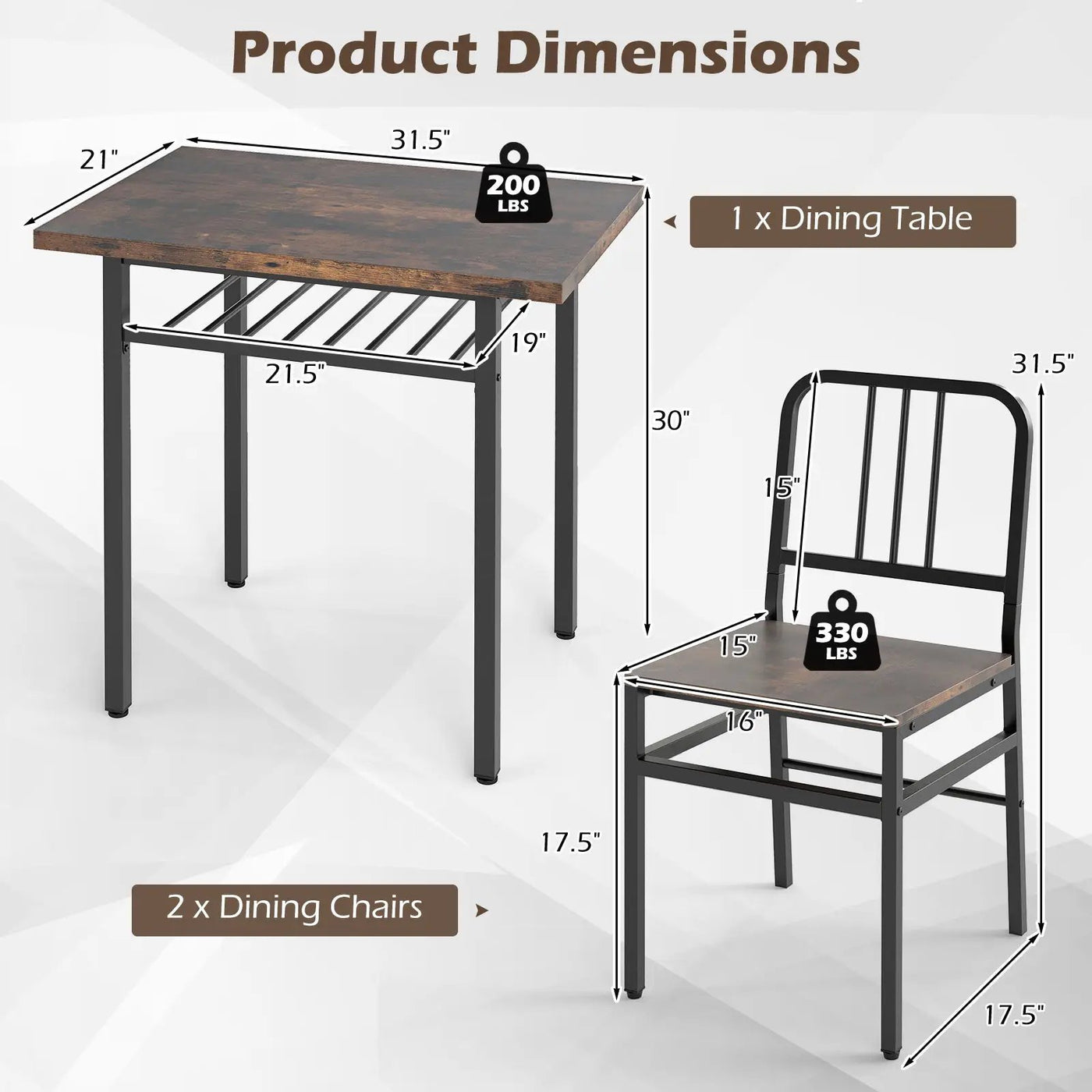 3-Piece Dining Table Set with Rectangular Kitchen Table and 2 Chairs by DirectDeals
