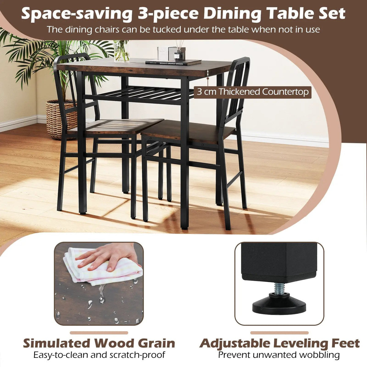 3-Piece Dining Table Set with Rectangular Kitchen Table and 2 Chairs by DirectDeals