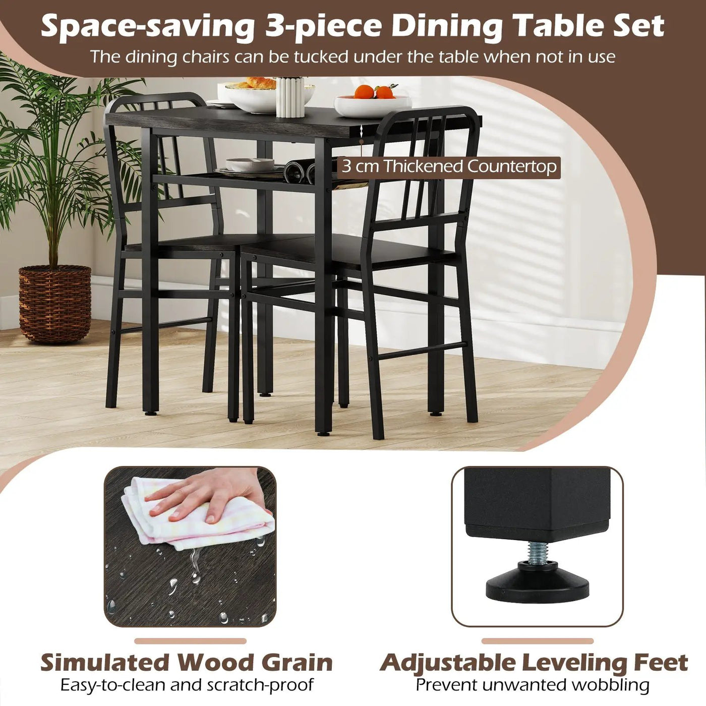 3-Piece Dining Table Set with Rectangular Kitchen Table and 2 Chairs by DirectDeals