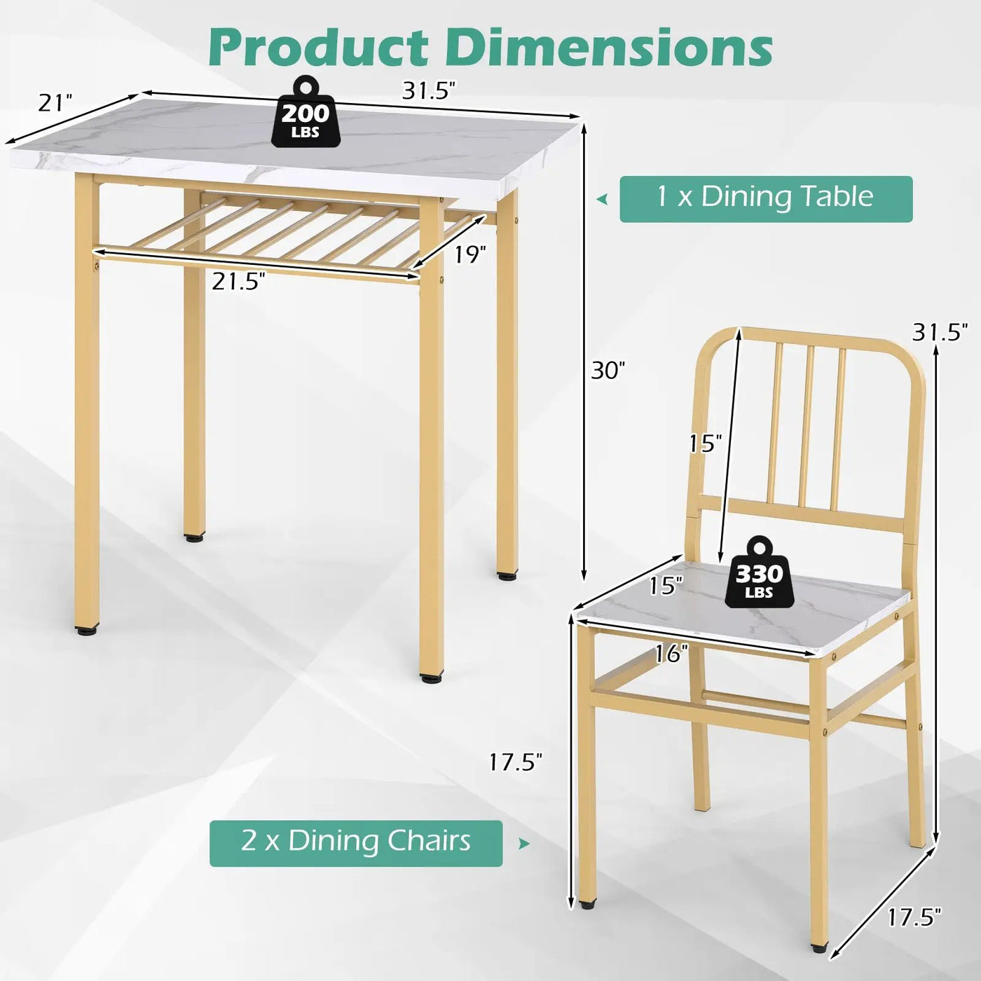 3-Piece Dining Table Set with Rectangular Kitchen Table and 2 Chairs by DirectDeals