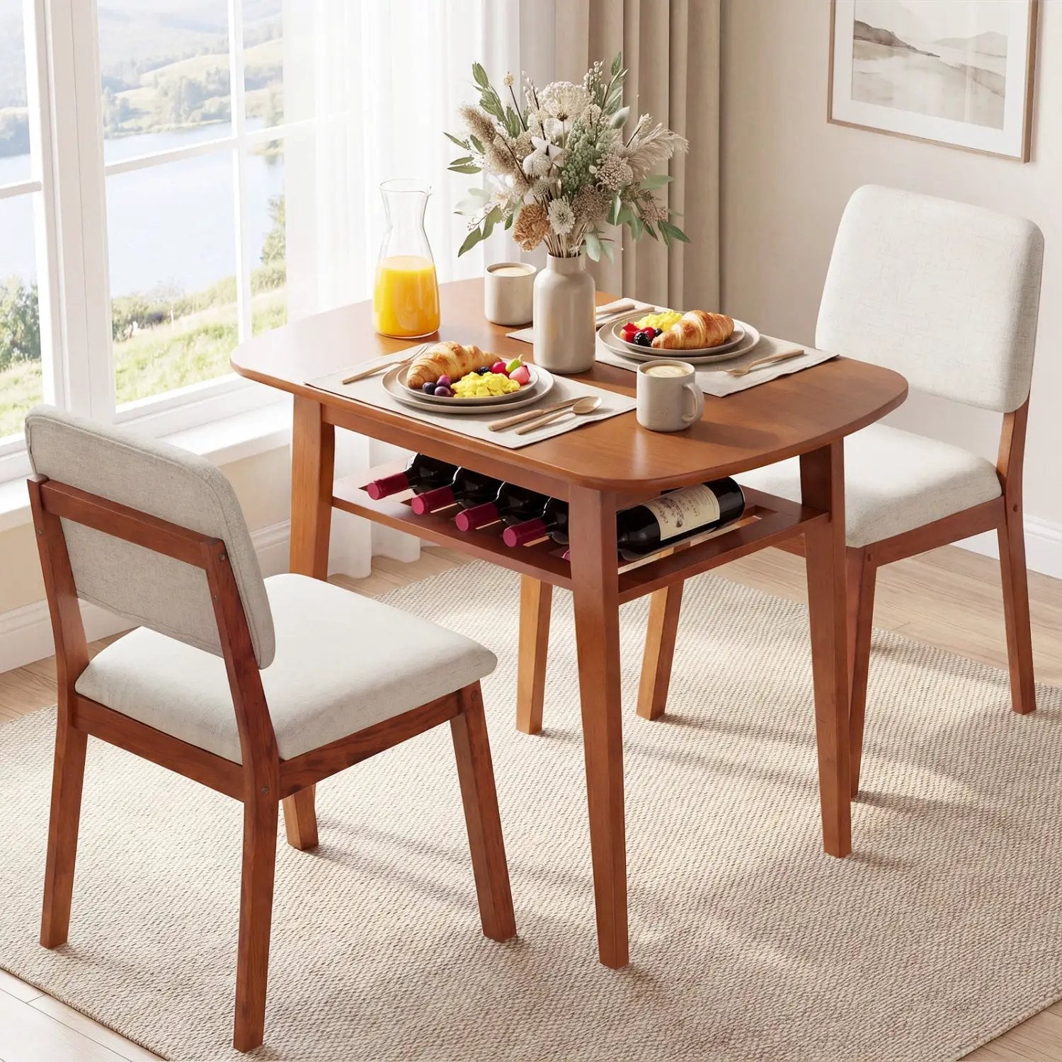 3-Piece Dining Table Set for 2 with Upholstered Chairs by DirectDeals