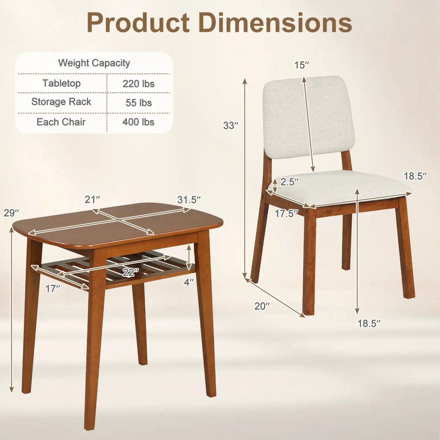 3-Piece Dining Table Set for 2 with Upholstered Chairs by DirectDeals