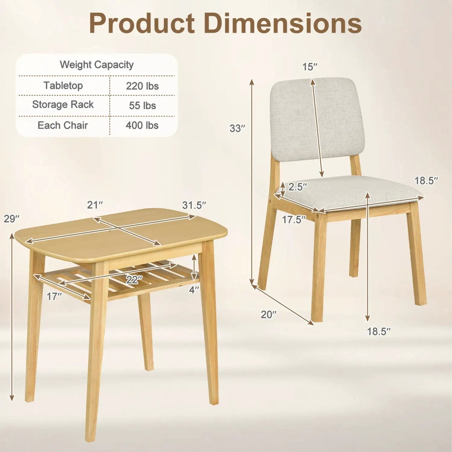 3-Piece Dining Table Set for 2 with Upholstered Chairs by DirectDeals