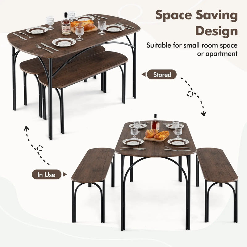 3-Piece Dining Table Set for 4 with Metal Frame-Brown by DirectDeals