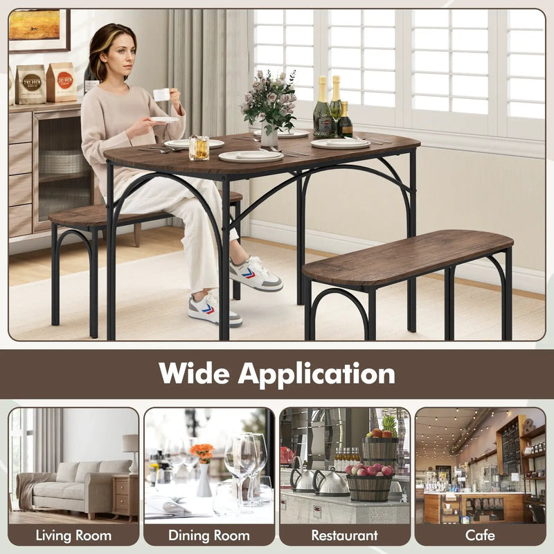 3-Piece Dining Table Set for 4 with Metal Frame-Brown by DirectDeals