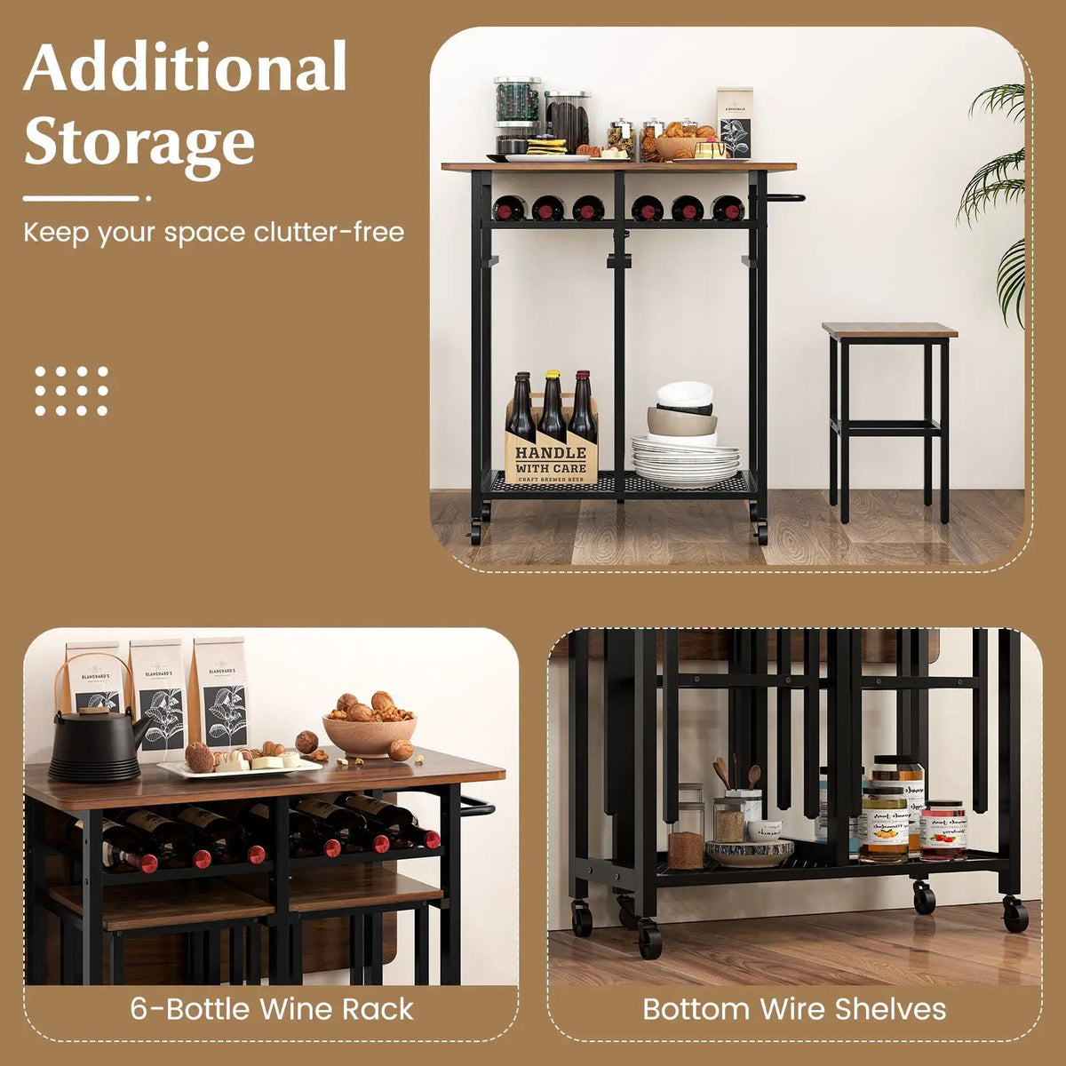 3 Piece Dining Table Set with 6-Bottle Wine Rack by DirectDeals