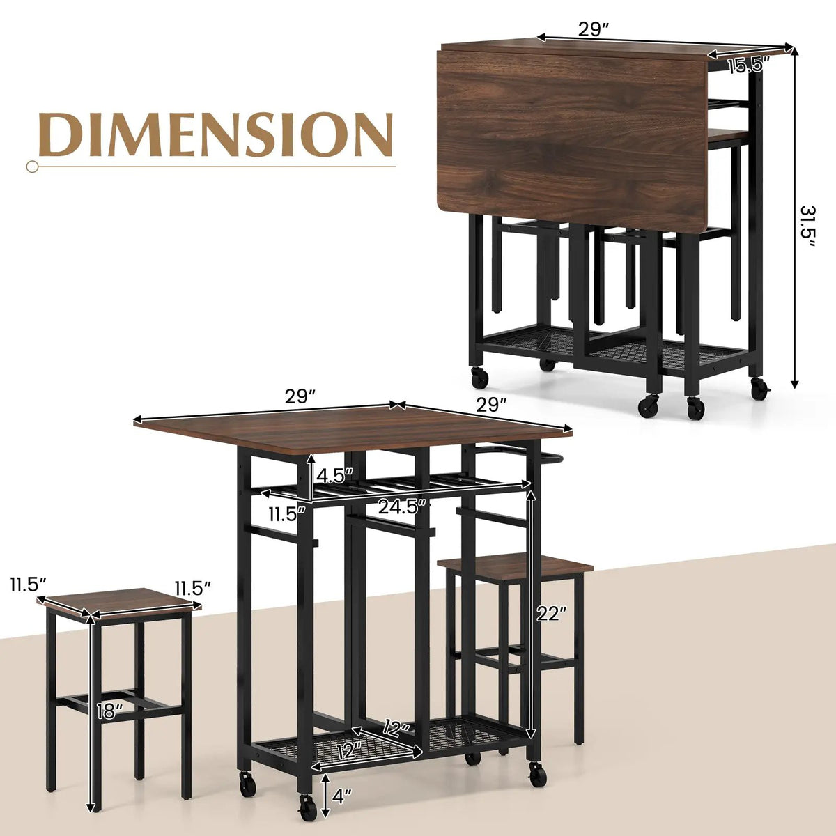3 Piece Dining Table Set with 6-Bottle Wine Rack by DirectDeals