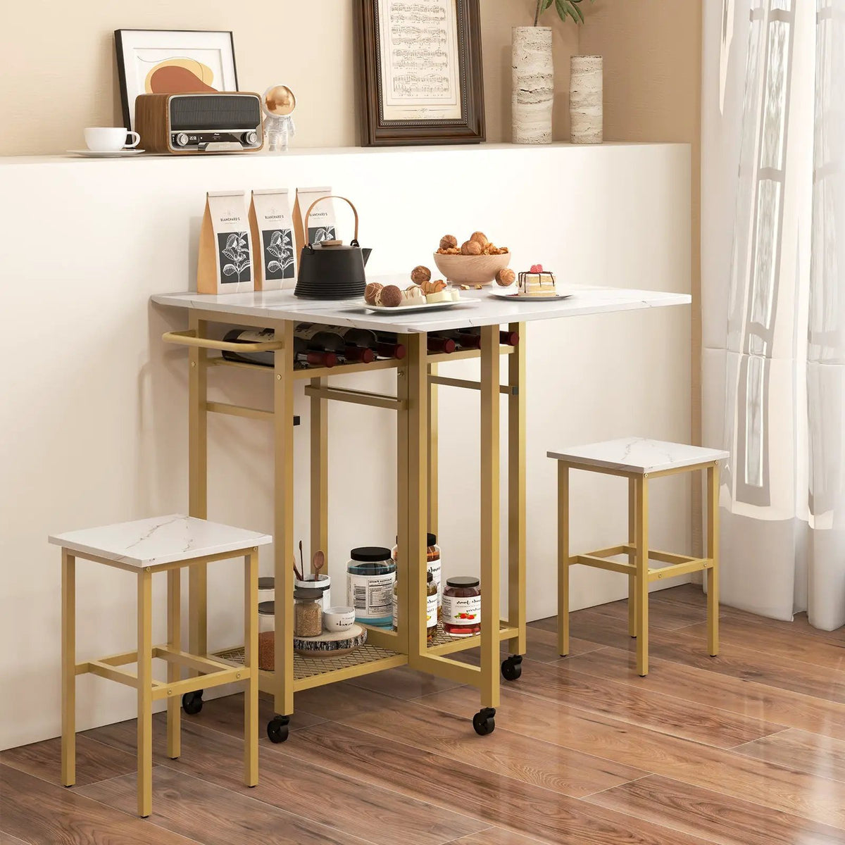 3 Piece Dining Table Set with 6-Bottle Wine Rack by DirectDeals