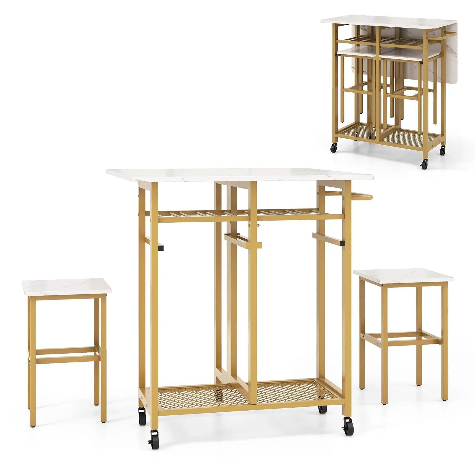 3 Piece Dining Table Set with 6-Bottle Wine Rack by DirectDeals