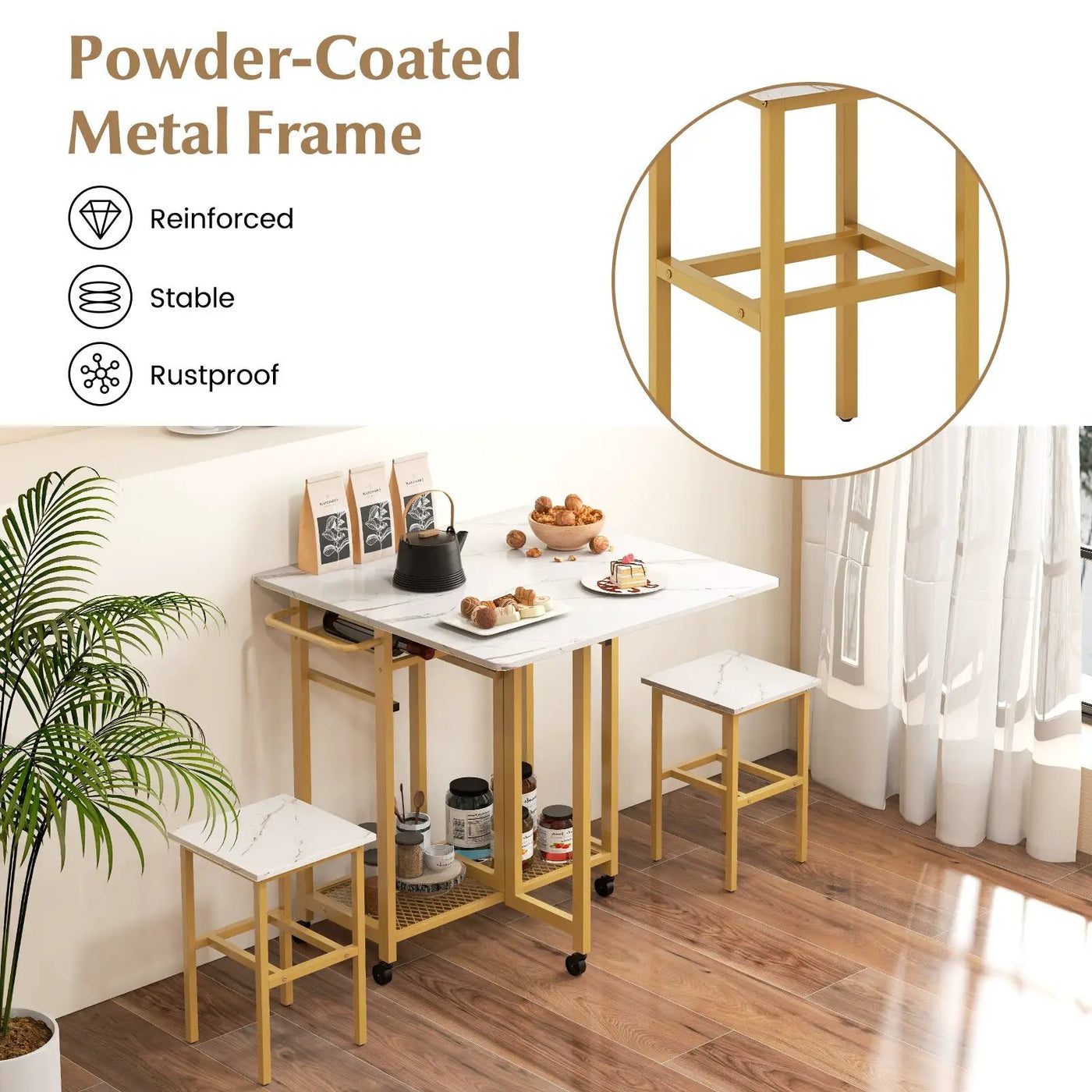 3 Piece Dining Table Set with 6-Bottle Wine Rack by DirectDeals