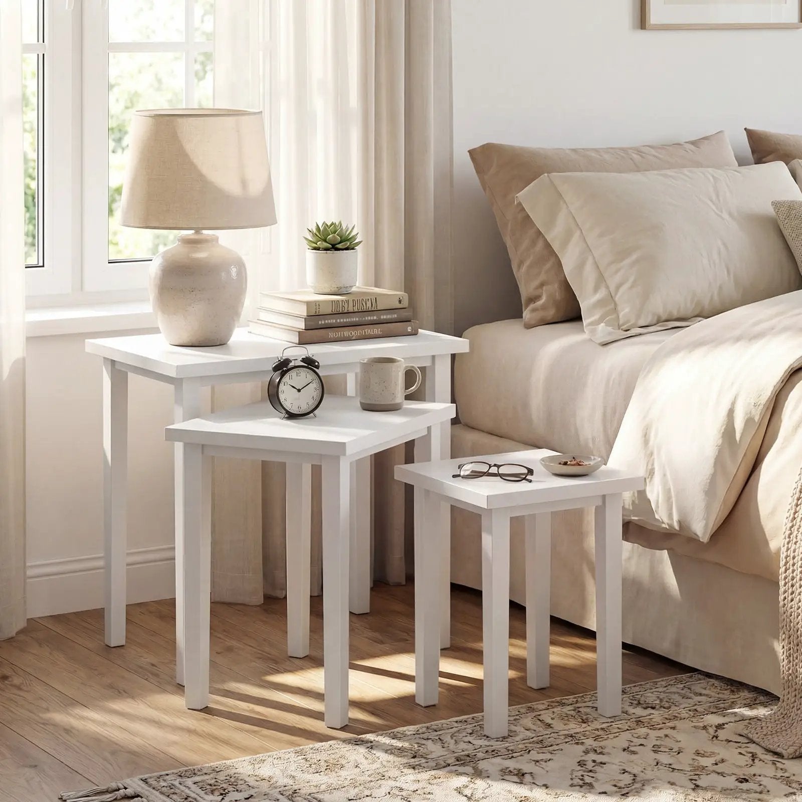 3-Piece Farmhouse Rectangle Side Table Set for Living Room by DirectDeals