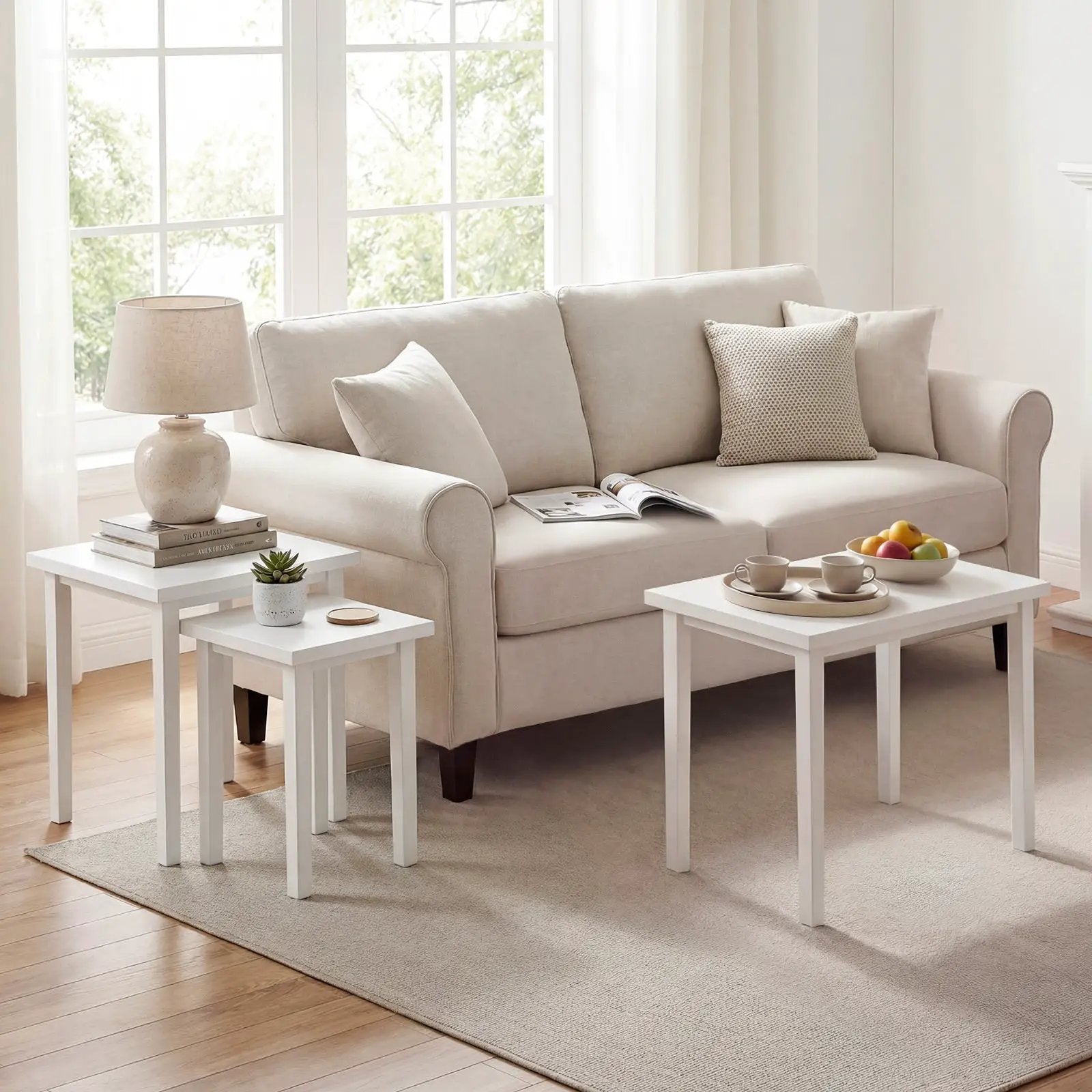 3-Piece Farmhouse Rectangle Side Table Set for Living Room by DirectDeals