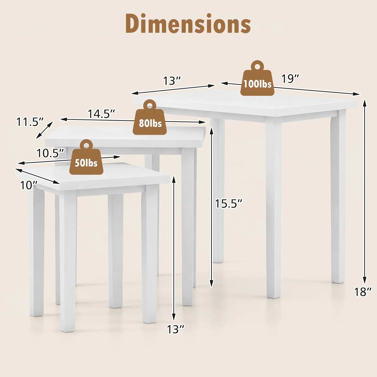 3-Piece Farmhouse Rectangle Side Table Set for Living Room by DirectDeals