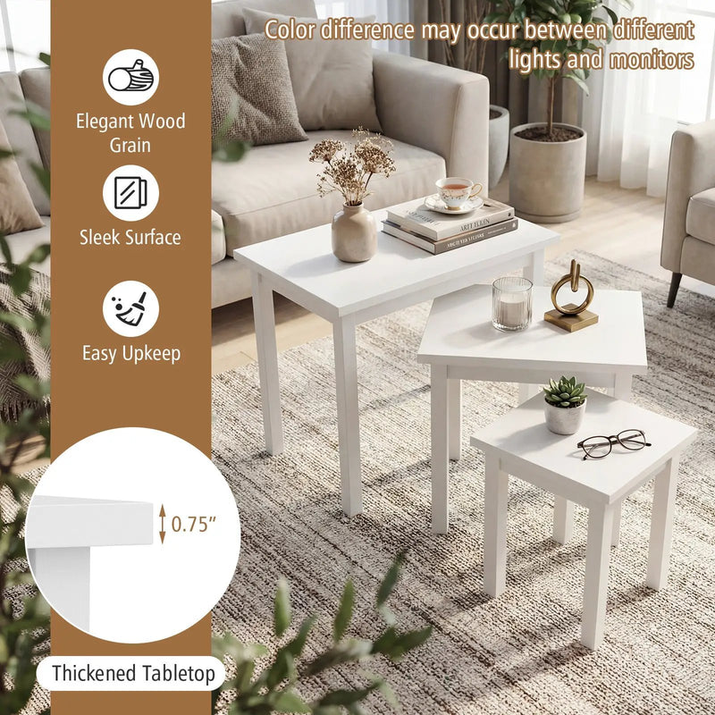 3-Piece Farmhouse Rectangle Side Table Set for Living Room by DirectDeals