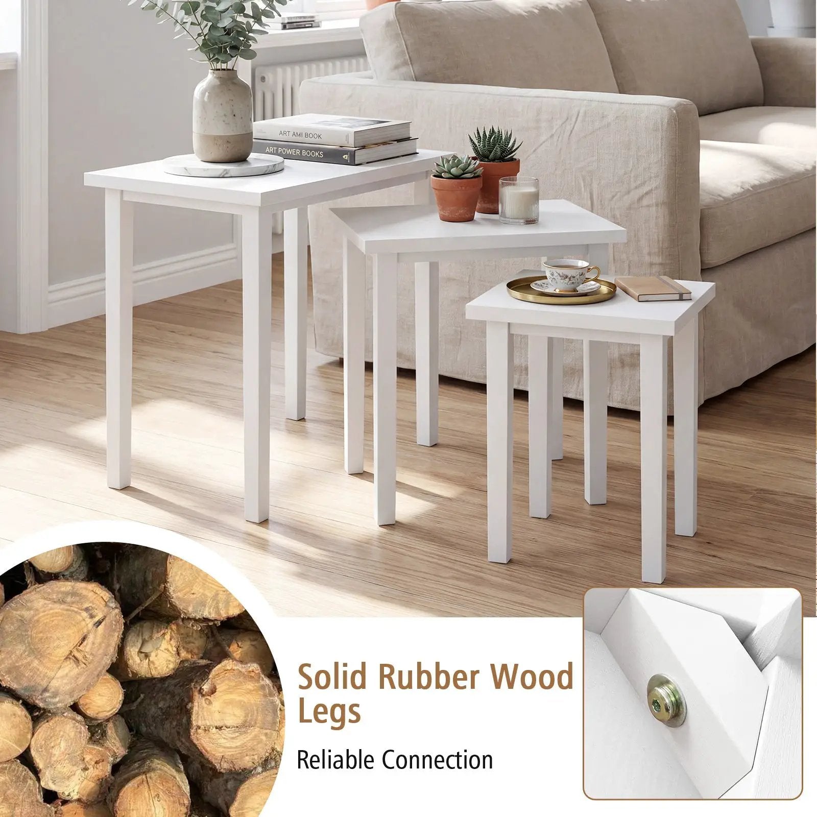 3-Piece Farmhouse Rectangle Side Table Set for Living Room by DirectDeals