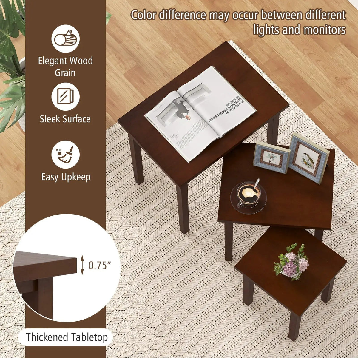 3-Piece Farmhouse Rectangle Side Table Set for Living Room by DirectDeals