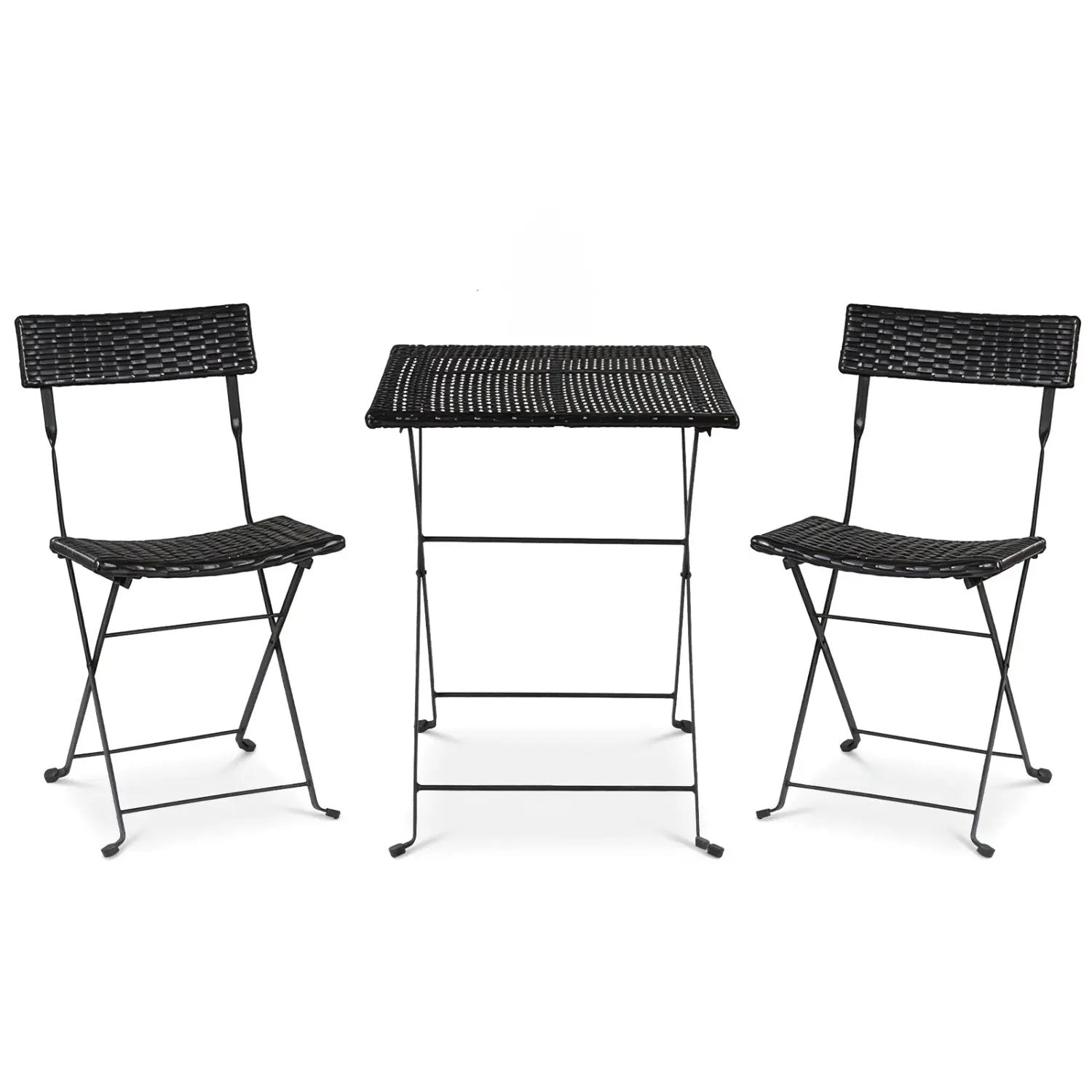 3-Piece Folding Bistro Set with PE Wicker and Metal Frame by DirectDeals