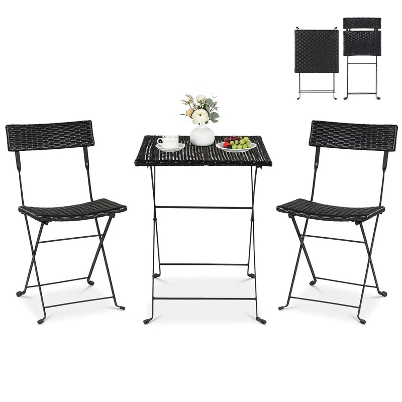 3-Piece Folding Bistro Set with PE Wicker and Metal Frame by DirectDeals