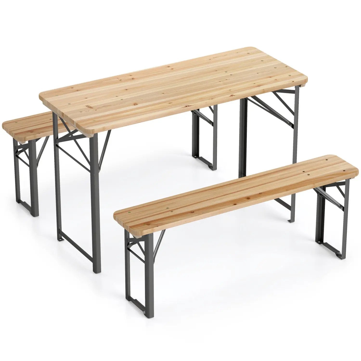 3-Piece Folding Picnic Table with Benches Fir Wood Portable Bear Camping SET by DirectDeals