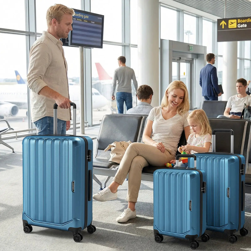 3-Piece Hardside Luggage Set (20/24/28 Inch) Lightweight with 3-Digital Lock by DirectDeals