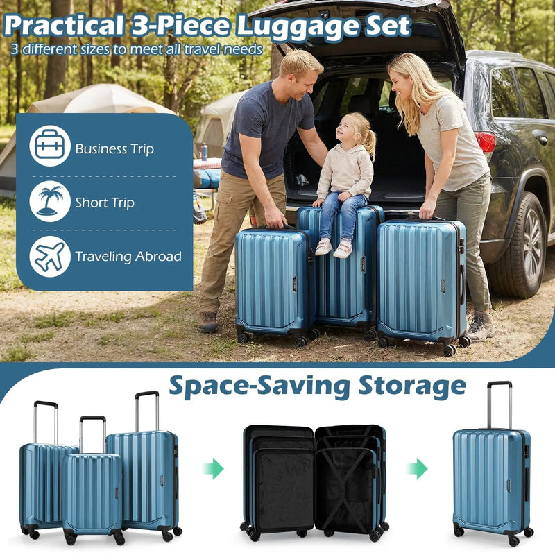 3-Piece Hardside Luggage Set (20/24/28 Inch) Lightweight with 3-Digital Lock by DirectDeals