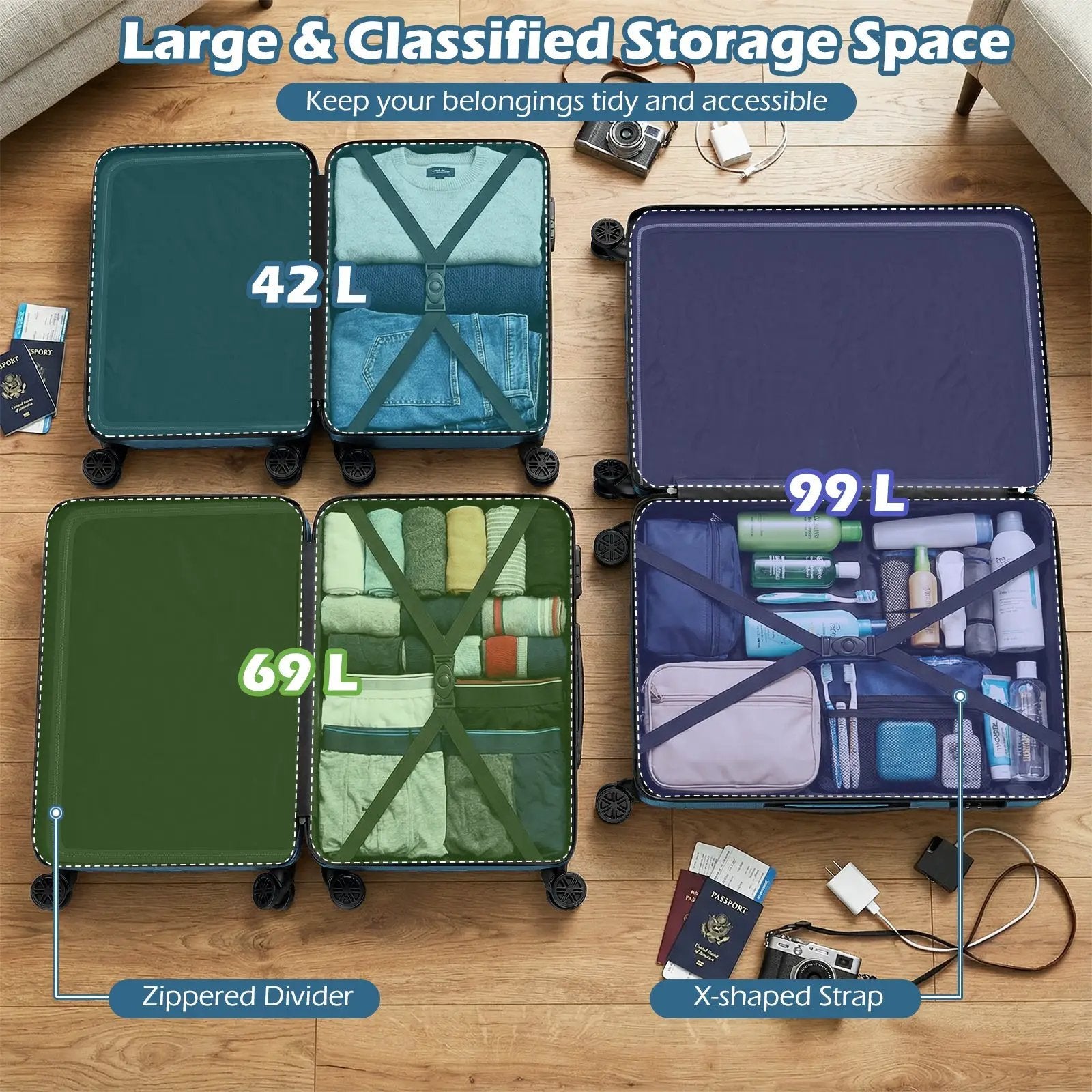 3-Piece Hardside Luggage Set (20/24/28 Inch) Lightweight with 3-Digital Lock by DirectDeals