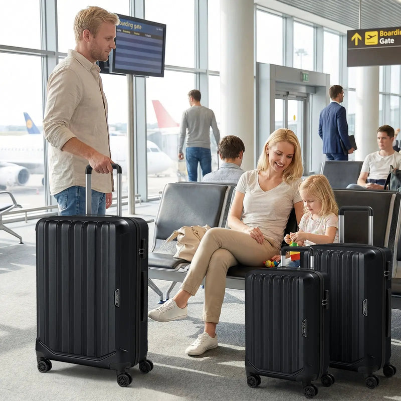 3-Piece Hardside Luggage Set (20/24/28 Inch) Lightweight with 3-Digital Lock by DirectDeals