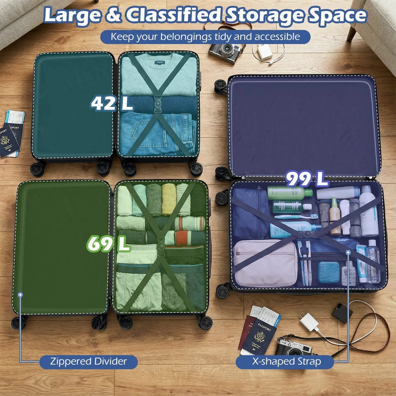 3-Piece Hardside Luggage Set (20/24/28 Inch) Lightweight with 3-Digital Lock by DirectDeals