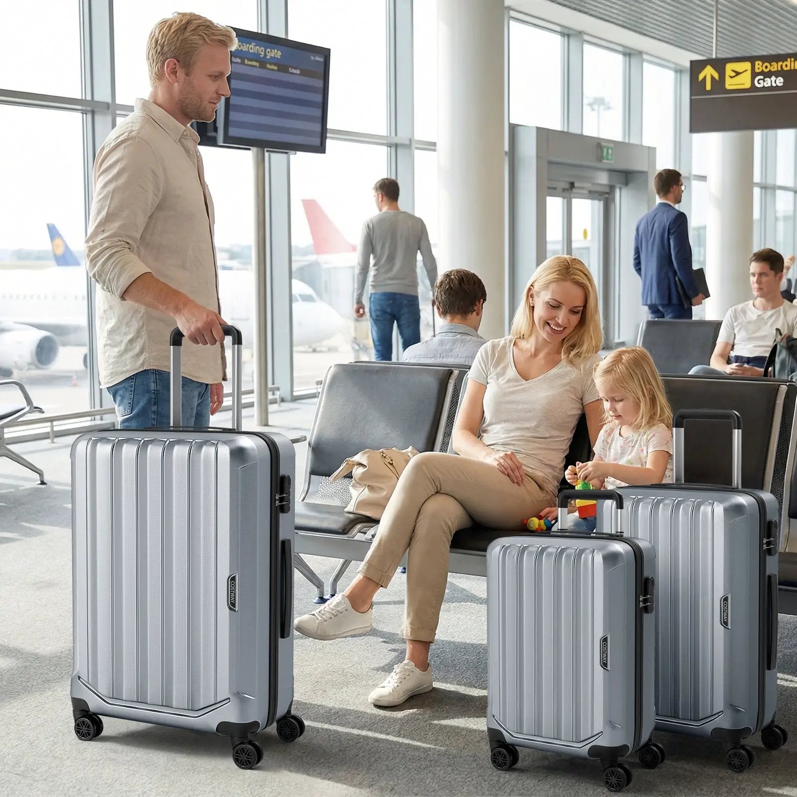 3-Piece Hardside Luggage Set (20/24/28 Inch) Lightweight with 3-Digital Lock by DirectDeals