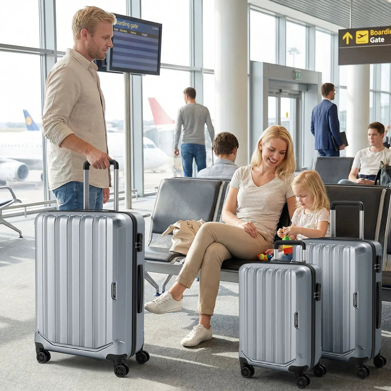 3-Piece Hardside Luggage Set (20/24/28 Inch) Lightweight with 3-Digital Lock by DirectDeals