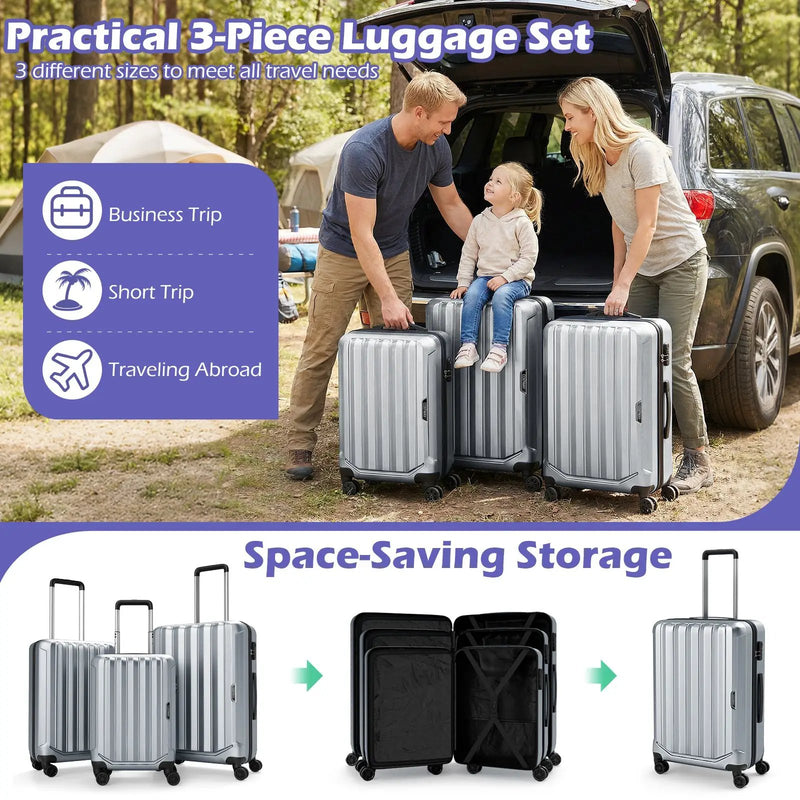 3-Piece Hardside Luggage Set (20/24/28 Inch) Lightweight with 3-Digital Lock by DirectDeals
