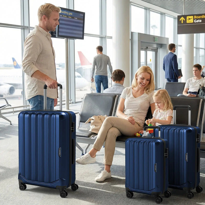 3-Piece Hardside Luggage Set (20/24/28 Inch) Lightweight with 3-Digital Lock by DirectDeals