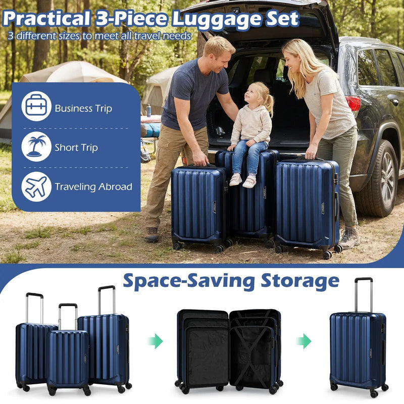 3-Piece Hardside Luggage Set (20/24/28 Inch) Lightweight with 3-Digital Lock by DirectDeals