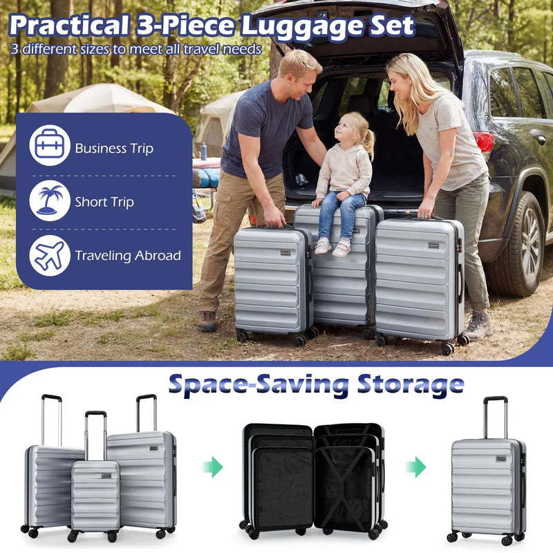 3-Piece Hardside Luggage Set 20/24/28 Inch Lightweight Hardside Suitcases by DirectDeals