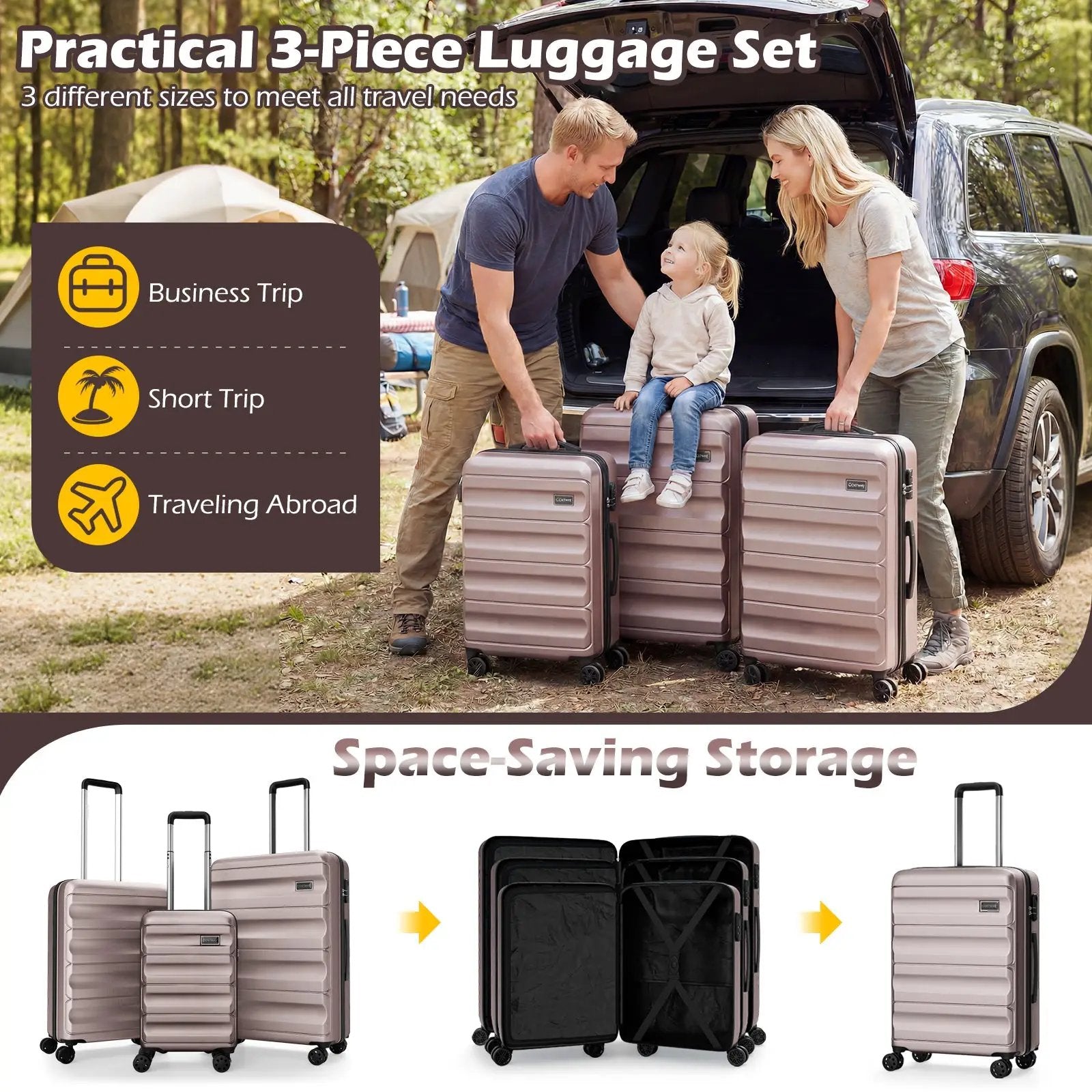 3-Piece Hardside Luggage Set 20/24/28 Inch Lightweight Hardside Suitcases by DirectDeals