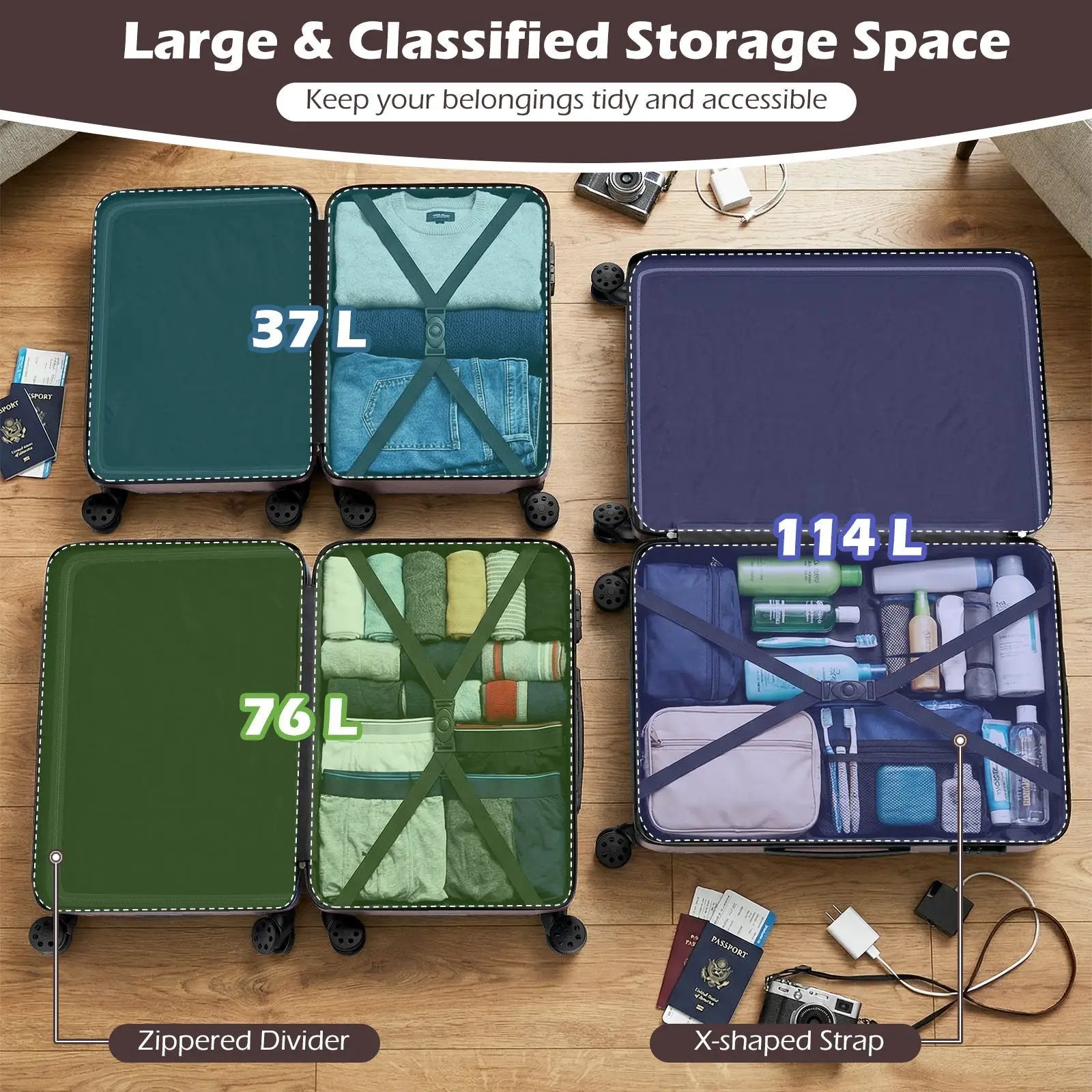 3-Piece Hardside Luggage Set 20/24/28 Inch Lightweight Hardside Suitcases by DirectDeals
