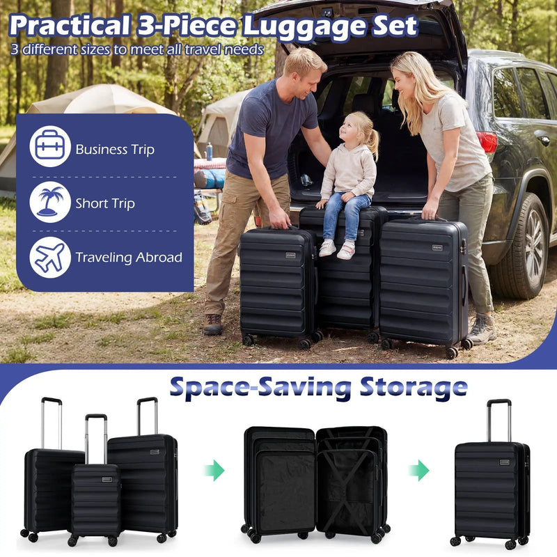 3-Piece Hardside Luggage Set 20/24/28 Inch Lightweight Hardside Suitcases by DirectDeals