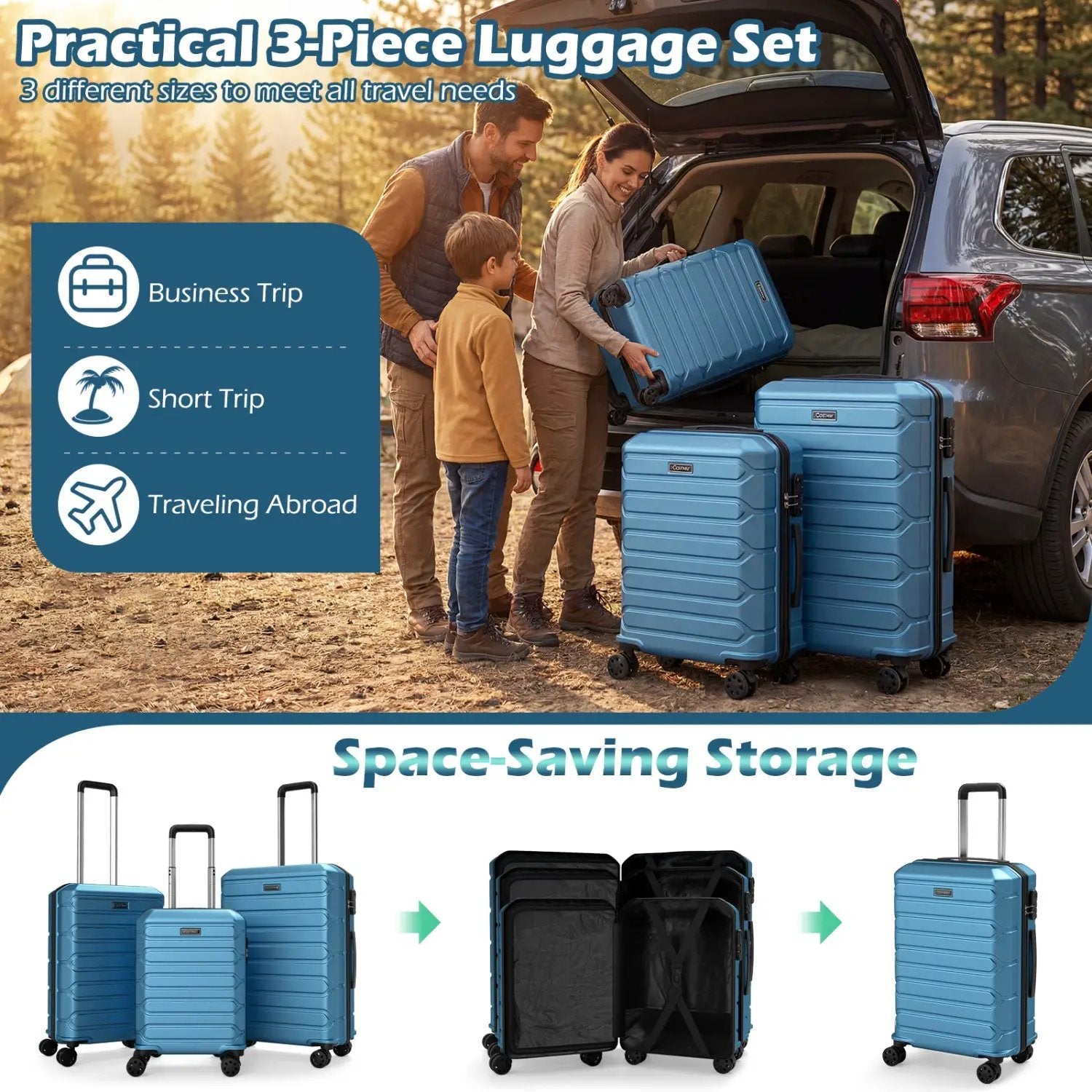 3-Piece Hardside Luggage Set Lightweight Hardside Suitcases with 8-Spinner Wheels by DirectDeals