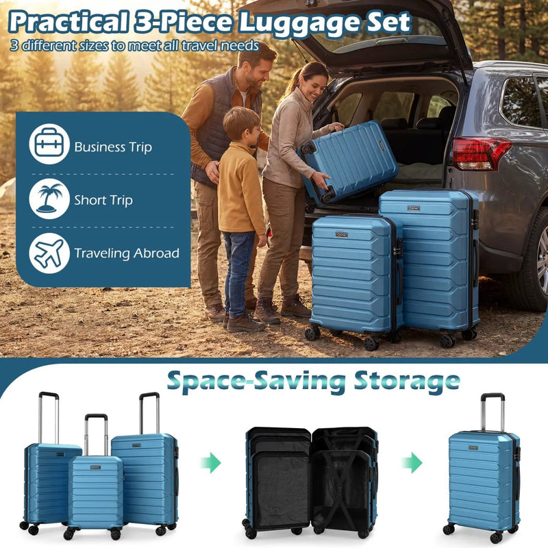 3-Piece Hardside Luggage Set Lightweight Hardside Suitcases with 8-Spinner Wheels by DirectDeals