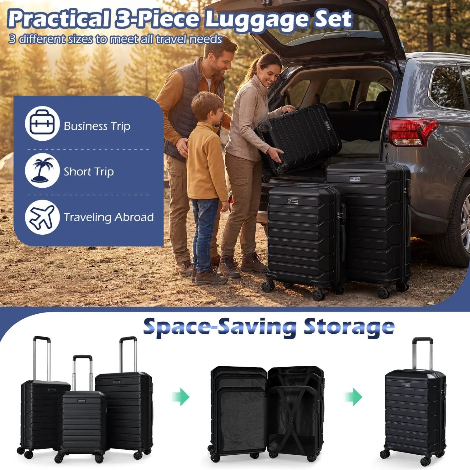 3-Piece Hardside Luggage Set Lightweight Hardside Suitcases with 8-Spinner Wheels by DirectDeals