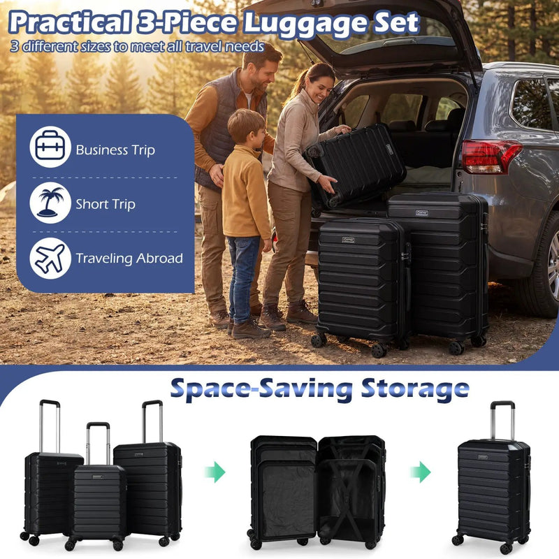 3-Piece Hardside Luggage Set Lightweight Hardside Suitcases with 8-Spinner Wheels by DirectDeals