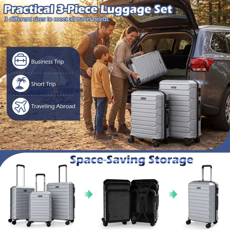 3-Piece Hardside Luggage Set Lightweight Hardside Suitcases with 8-Spinner Wheels by DirectDeals