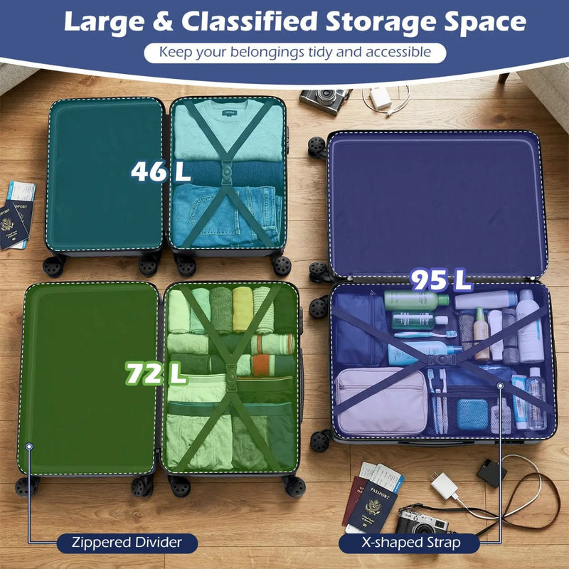 3-Piece Hardside Luggage Set Lightweight Hardside Suitcases with 8-Spinner Wheels by DirectDeals
