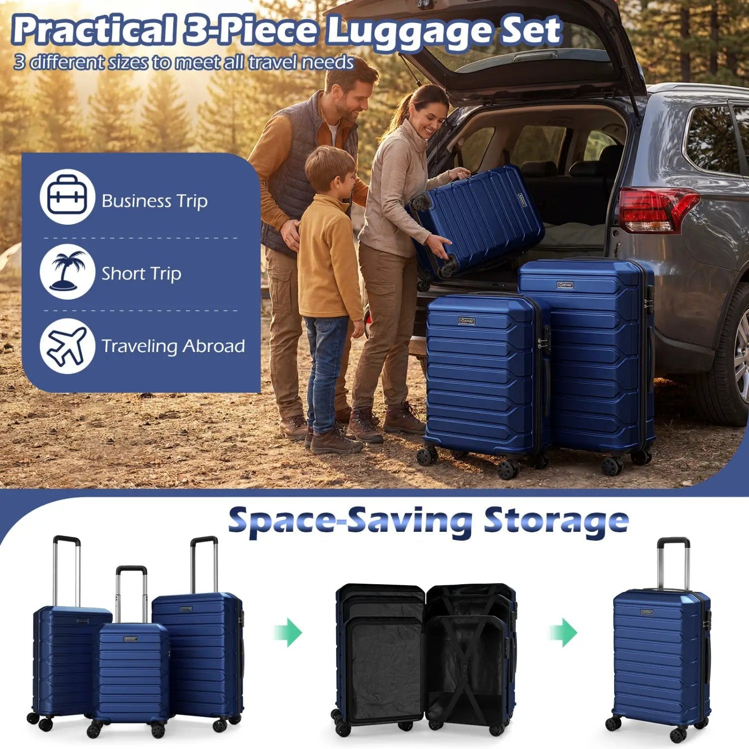 3-Piece Hardside Luggage Set Lightweight Hardside Suitcases with 8-Spinner Wheels by DirectDeals