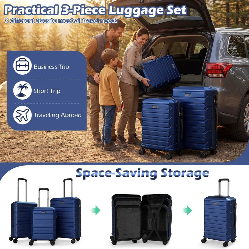 3-Piece Hardside Luggage Set Lightweight Hardside Suitcases with 8-Spinner Wheels by DirectDeals